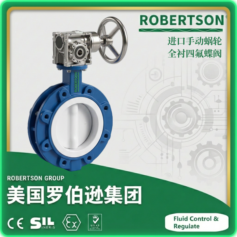 进口手动蜗轮全衬四氟蝶阀-美国罗伯逊ROBERTSON